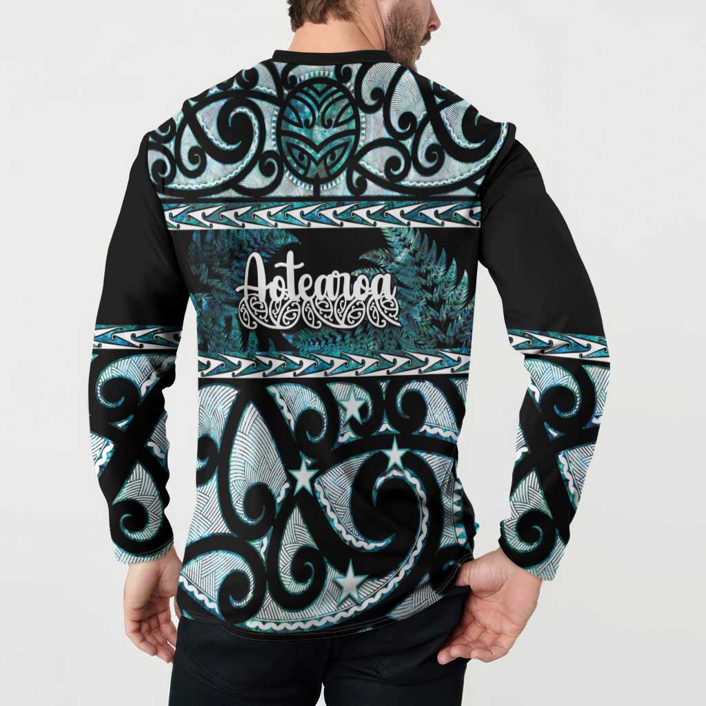 Kia Ora New Zealand Button Sweatshirt Aotearoa Proud Maori Paua Shell Silver Fern LT14 - Polynesian Pride