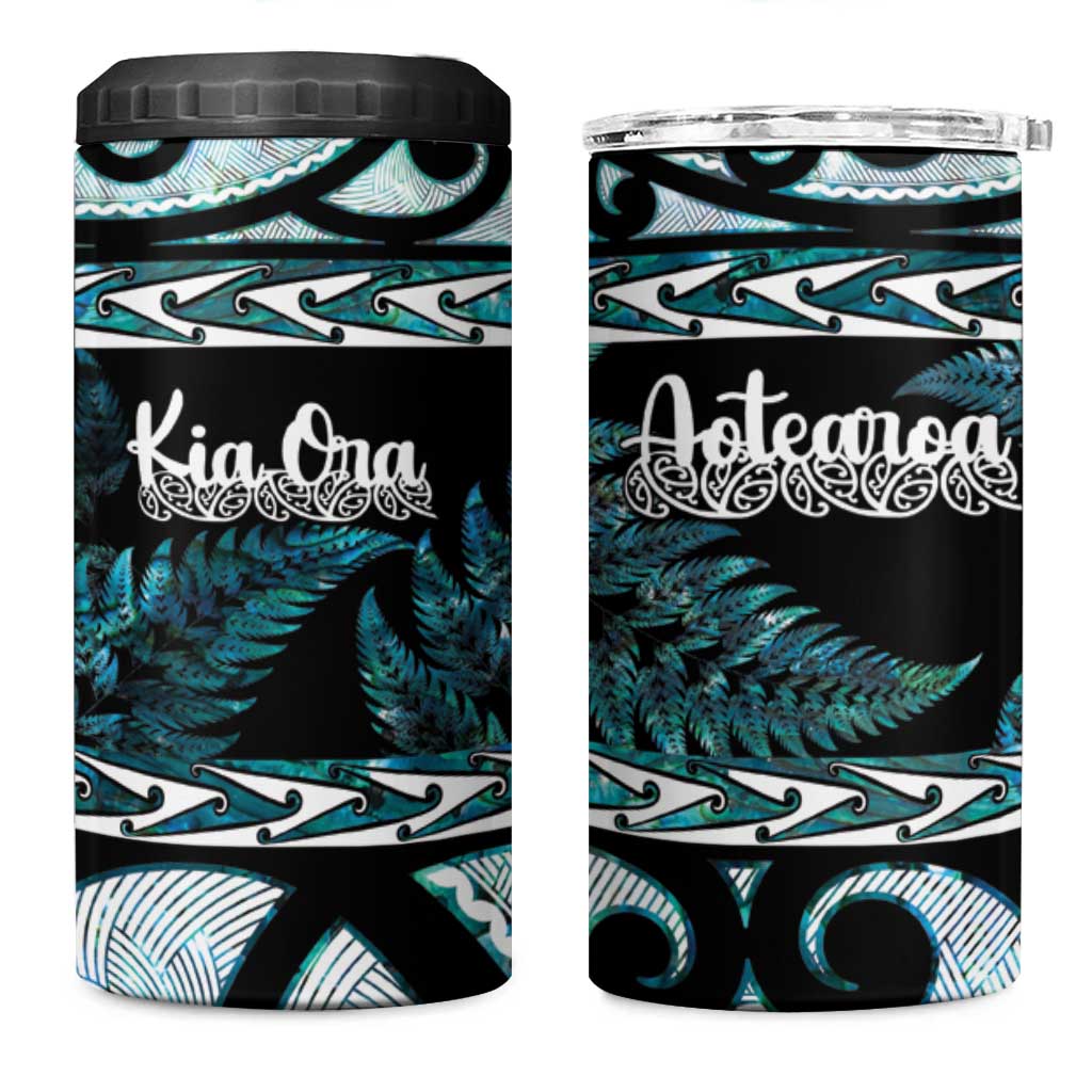 Kia Ora New Zealand 4 in 1 Can Cooler Tumbler Aotearoa Proud Maori Paua Shell Silver Fern LT14 One Size: 16 oz Black - Polynesian Pride
