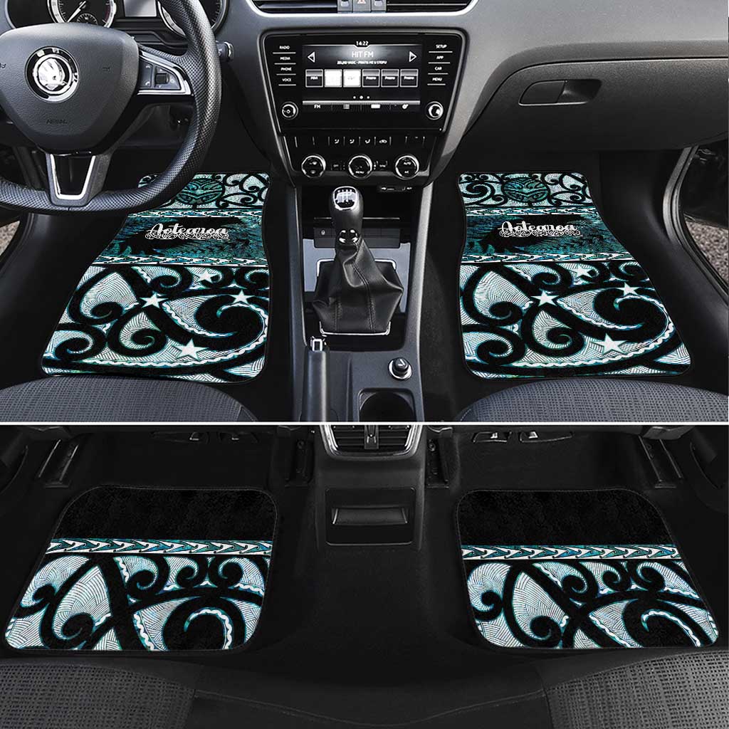 Kia Ora New Zealand Car Mats Aotearoa Proud Maori Paua Shell Silver Fern LT14 Set 4pcs Black - Polynesian Pride