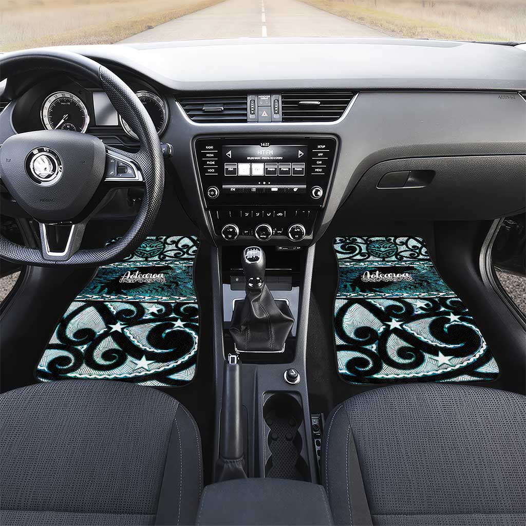 Kia Ora New Zealand Car Mats Aotearoa Proud Maori Paua Shell Silver Fern LT14 Set 2pcs - Front Black - Polynesian Pride