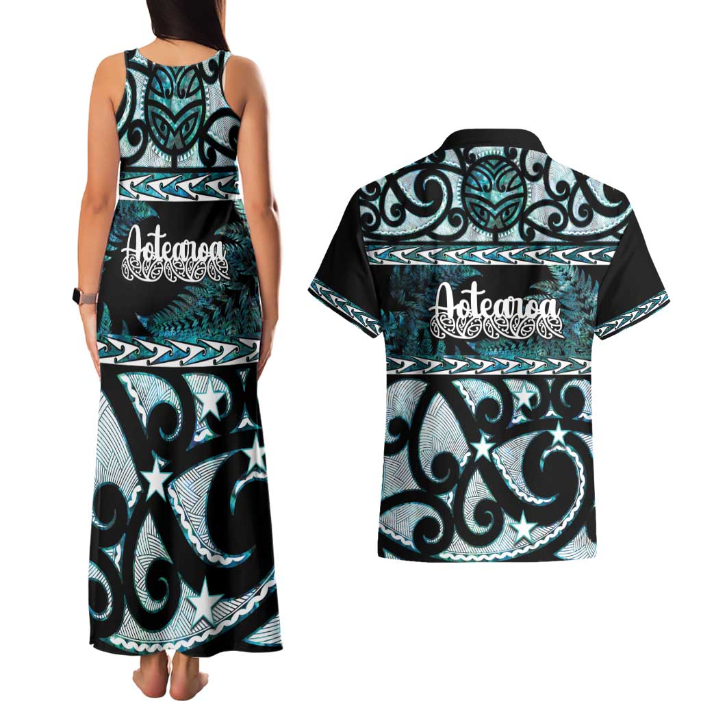 Kia Ora New Zealand Couples Matching Tank Maxi Dress and Hawaiian Shirt Aotearoa Proud Maori Paua Shell Silver Fern LT14 - Polynesian Pride
