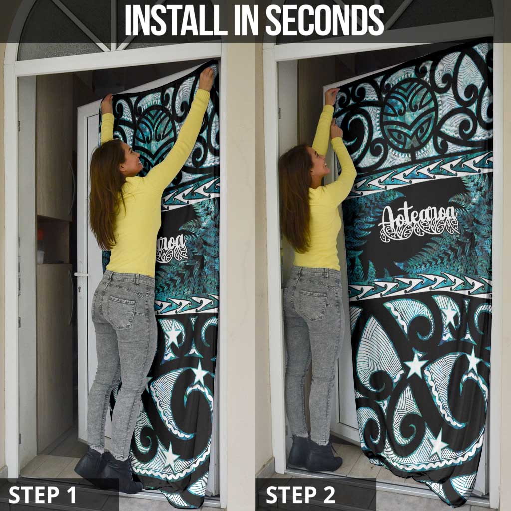 Kia Ora New Zealand Door Cover Aotearoa Proud Maori Paua Shell Silver Fern - Polynesian Pride