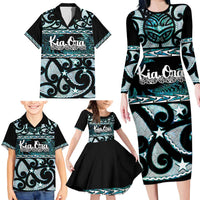 Kia Ora New Zealand Family Matching Long Sleeve Bodycon Dress and Hawaiian Shirt Aotearoa Proud Maori Paua Shell Silver Fern LT14 - Polynesian Pride