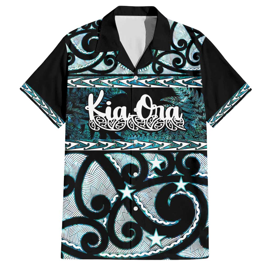 Kia Ora New Zealand Family Matching Short Sleeve Bodycon Dress and Hawaiian Shirt Aotearoa Proud Maori Paua Shell Silver Fern LT14 Dad's Shirt - Short Sleeve Black - Polynesian Pride