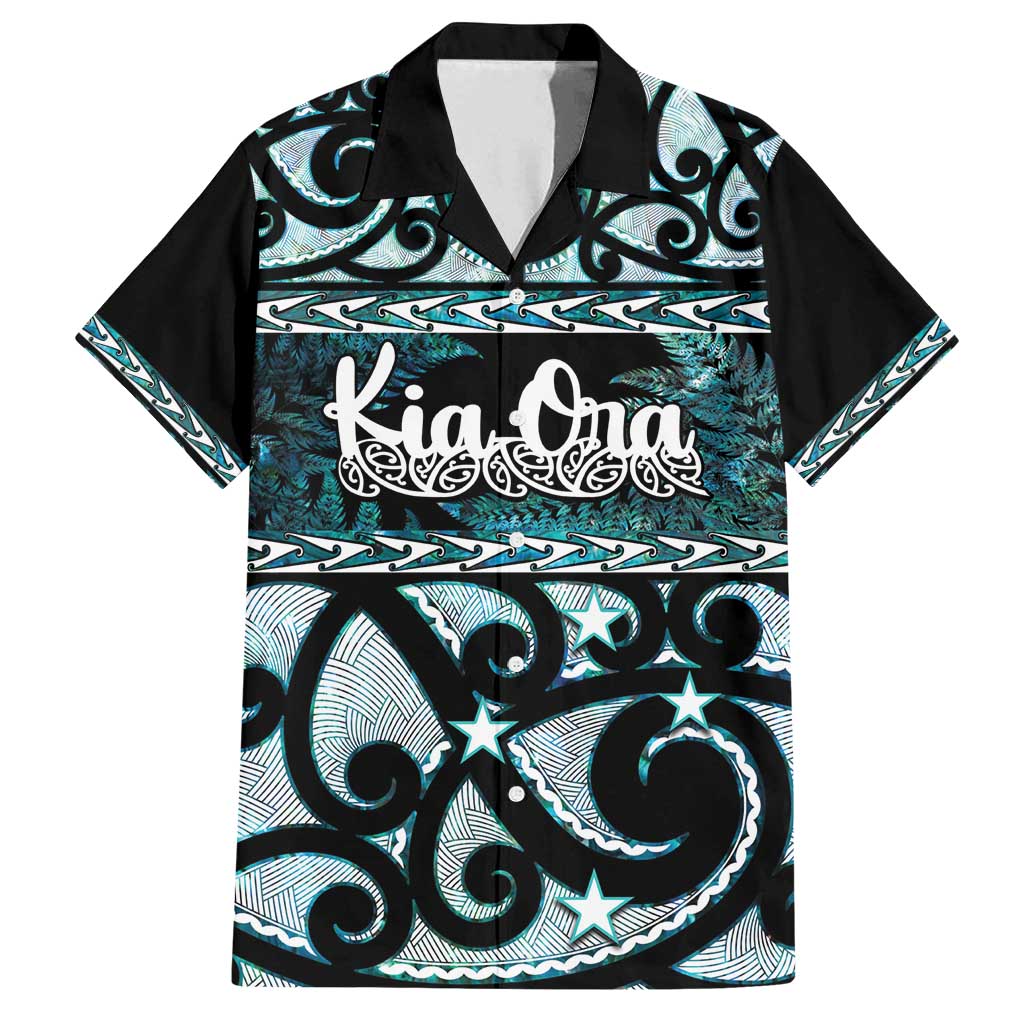 Kia Ora New Zealand Family Matching Summer Maxi Dress and Hawaiian Shirt Aotearoa Proud Maori Paua Shell Silver Fern LT14 Dad's Shirt - Short Sleeve Black - Polynesian Pride