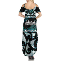 Kia Ora New Zealand Family Matching Summer Maxi Dress and Hawaiian Shirt Aotearoa Proud Maori Paua Shell Silver Fern LT14 - Polynesian Pride