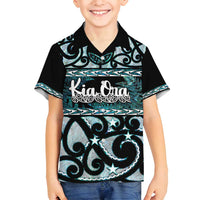 Kia Ora New Zealand Family Matching Summer Maxi Dress and Hawaiian Shirt Aotearoa Proud Maori Paua Shell Silver Fern LT14 Son's Shirt Black - Polynesian Pride