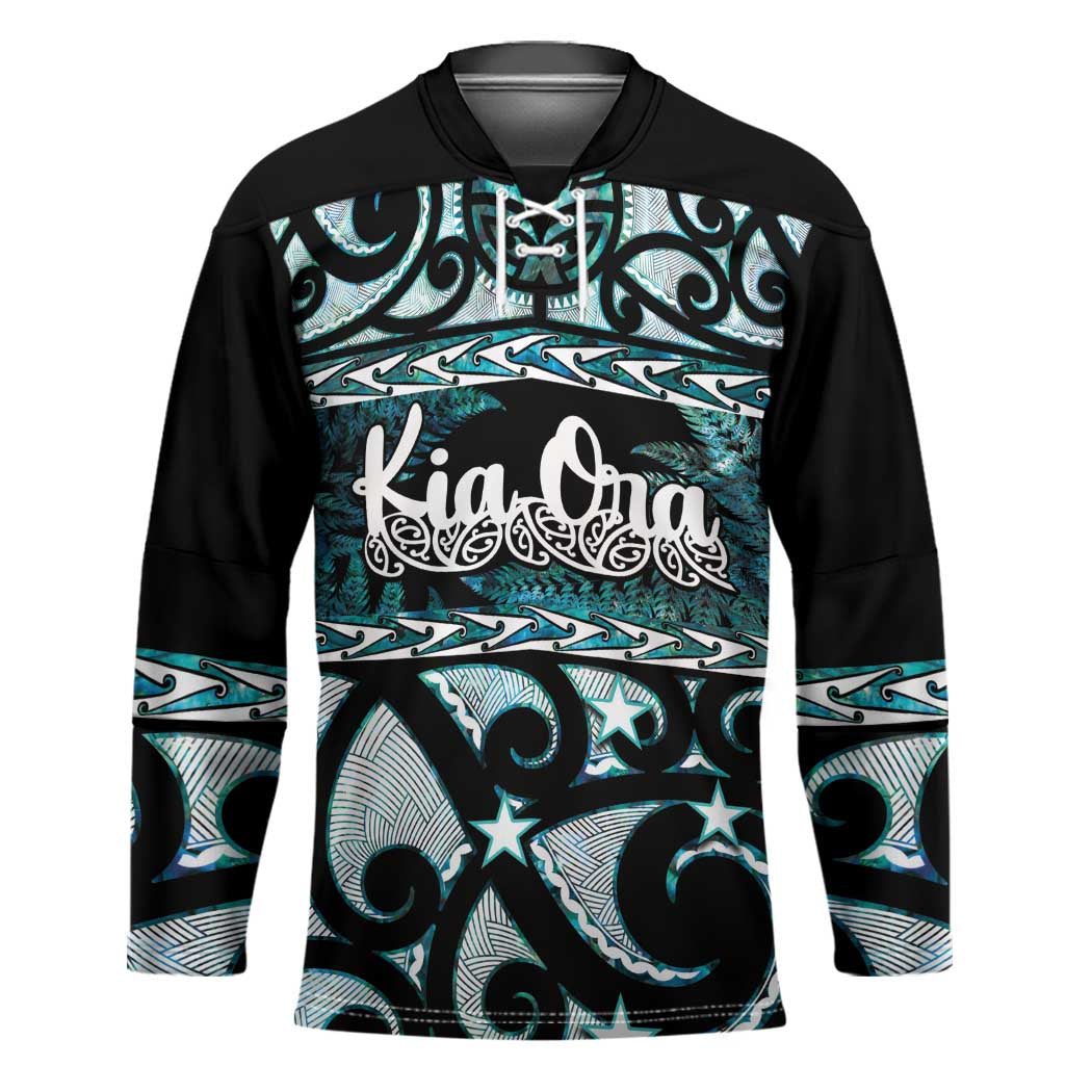 Kia Ora New Zealand Hockey Jersey Aotearoa Proud Maori Paua Shell Silver Fern LT14 Unisex Black - Polynesian Pride