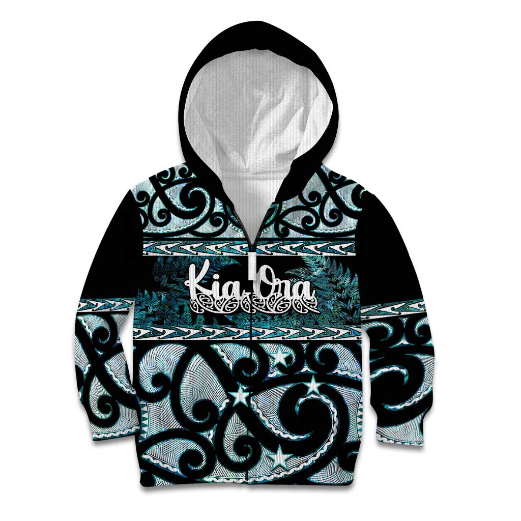 Kia Ora New Zealand Kid Hoodie Aotearoa Proud Maori Paua Shell Silver Fern - Polynesian Pride