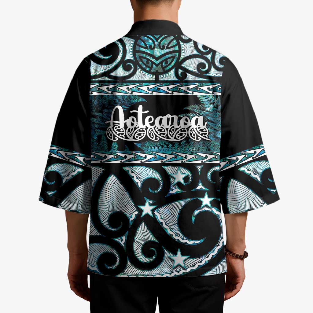 Kia Ora New Zealand Kimono Aotearoa Proud Maori Paua Shell Silver Fern - Polynesian Pride