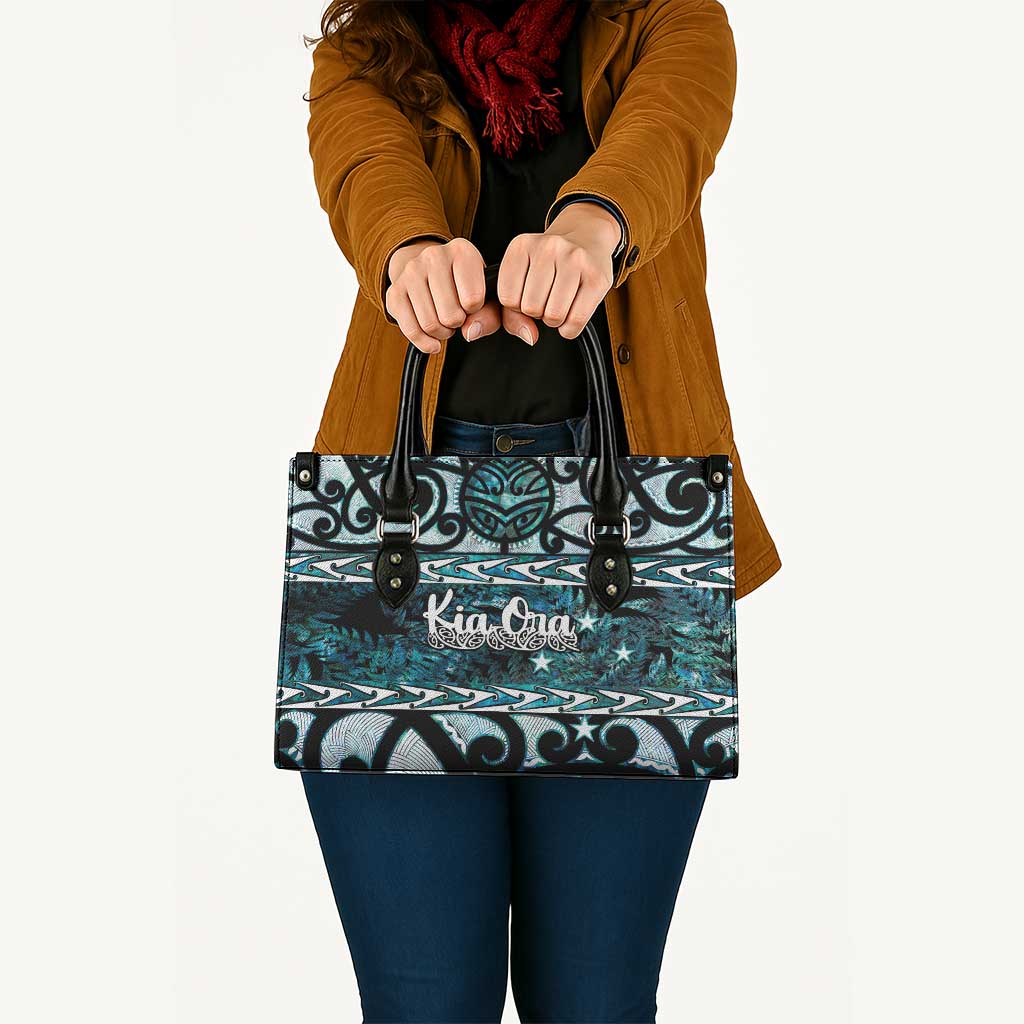 Kia Ora New Zealand Leather Bag Aotearoa Proud Maori Paua Shell Silver Fern - Polynesian Pride