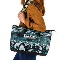 Kia Ora New Zealand Leather Tote Bag Aotearoa Proud Maori Paua Shell Silver Fern LT14 Black - Polynesian Pride