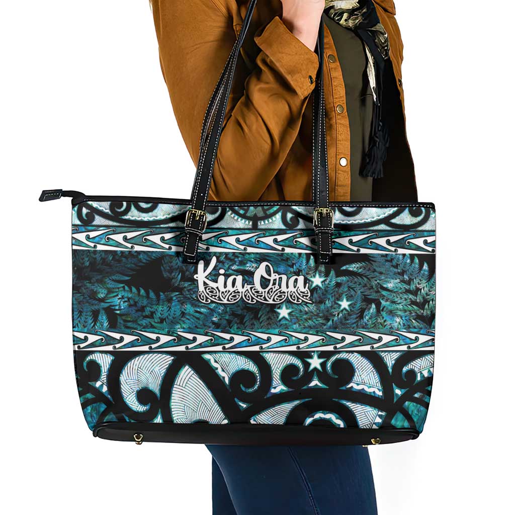 Kia Ora New Zealand Leather Tote Bag Aotearoa Proud Maori Paua Shell Silver Fern LT14 - Polynesian Pride