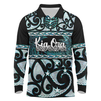 Kia Ora New Zealand Long Sleeve Polo Shirt Aotearoa Proud Maori Paua Shell Silver Fern - Polynesian Pride