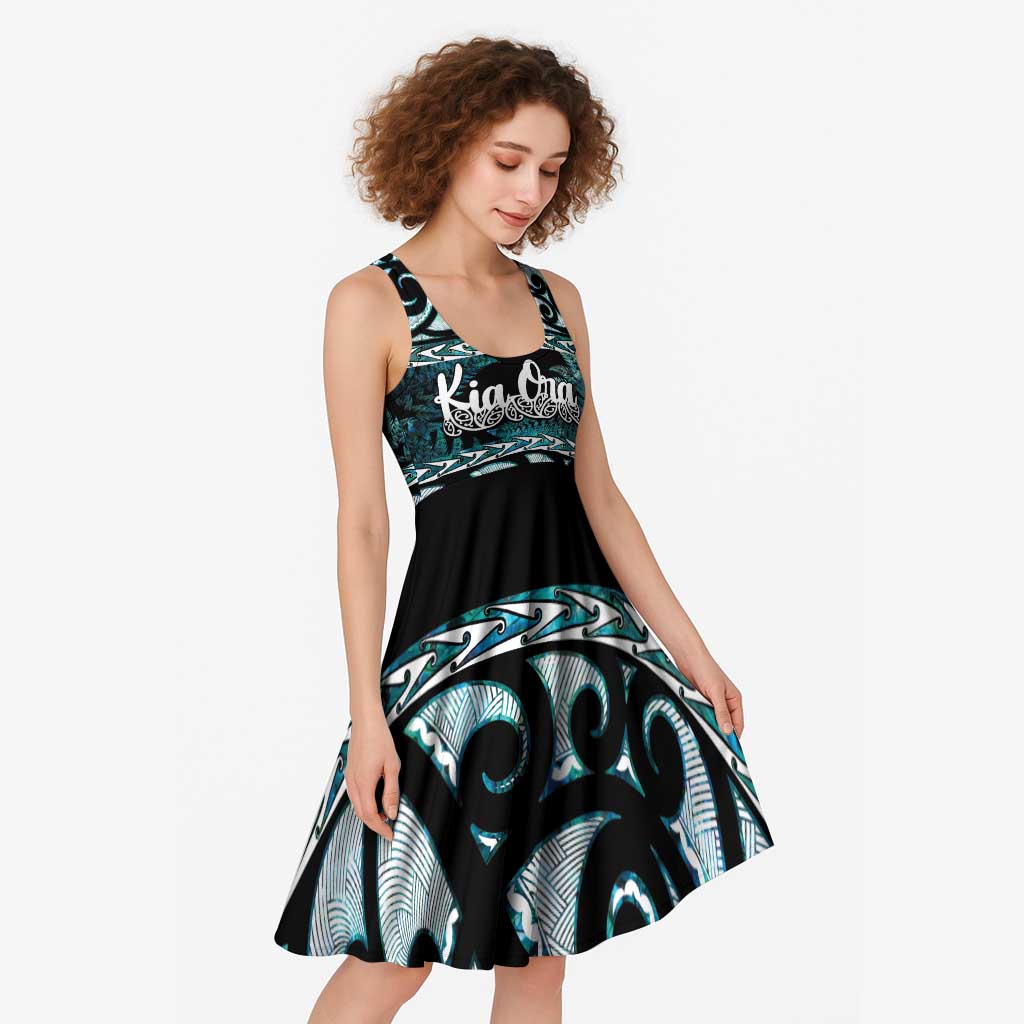 Kia Ora New Zealand Midi Dress Aotearoa Proud Maori Paua Shell Silver Fern LT14 - Polynesian Pride
