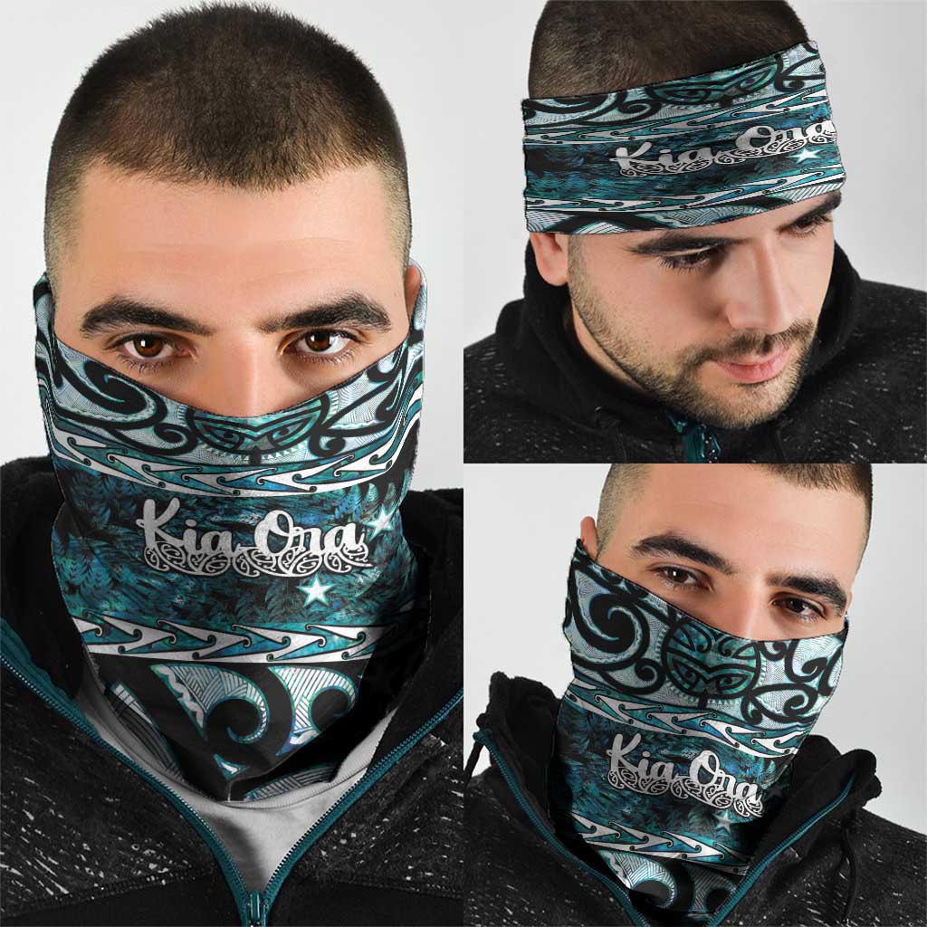 Kia Ora New Zealand Neck Gaiter Aotearoa Proud Maori Paua Shell Silver Fern LT14 - Polynesian Pride
