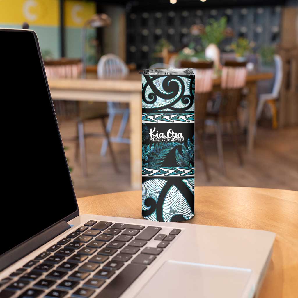 Kia Ora New Zealand Skinny Tumbler Aotearoa Proud Maori Paua Shell Silver Fern - Polynesian Pride