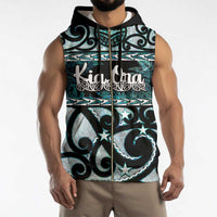 Kia Ora New Zealand Sleeveless Zip Hoodie Aotearoa Proud Maori Paua Shell Silver Fern - Polynesian Pride