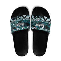 Kia Ora New Zealand Slide Sandals Aotearoa Proud Maori Paua Shell Silver Fern LT14 Black - Polynesian Pride