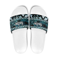 Kia Ora New Zealand Slide Sandals Aotearoa Proud Maori Paua Shell Silver Fern LT14 Black - Polynesian Pride