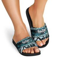 Kia Ora New Zealand Slide Sandals Aotearoa Proud Maori Paua Shell Silver Fern LT14 - Polynesian Pride