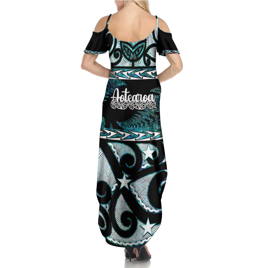 Kia Ora New Zealand Summer Maxi Dress Aotearoa Proud Maori Paua Shell Silver Fern LT14 - Polynesian Pride