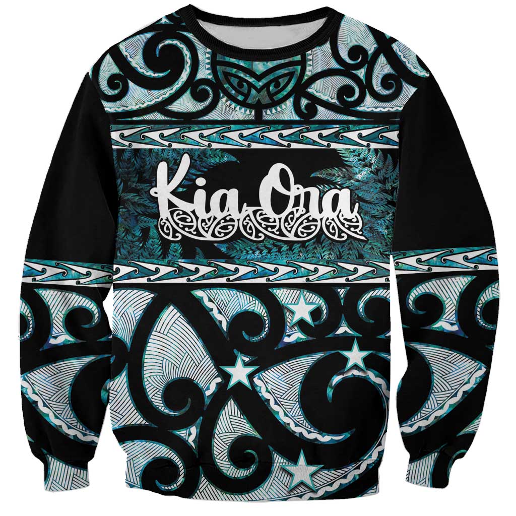 Kia Ora New Zealand Sweatshirt Aotearoa Proud Maori Paua Shell Silver Fern LT14 Unisex Black - Polynesian Pride
