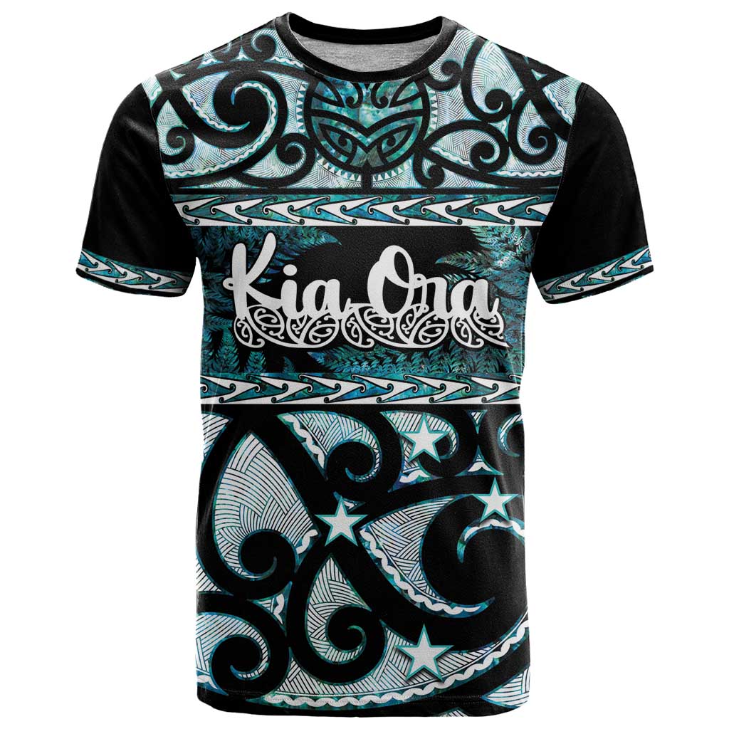 Kia Ora New Zealand T Shirt Aotearoa Proud Maori Paua Shell Silver Fern LT14 Black - Polynesian Pride