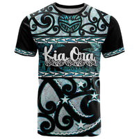 Kia Ora New Zealand T Shirt Aotearoa Proud Maori Paua Shell Silver Fern LT14 Black - Polynesian Pride