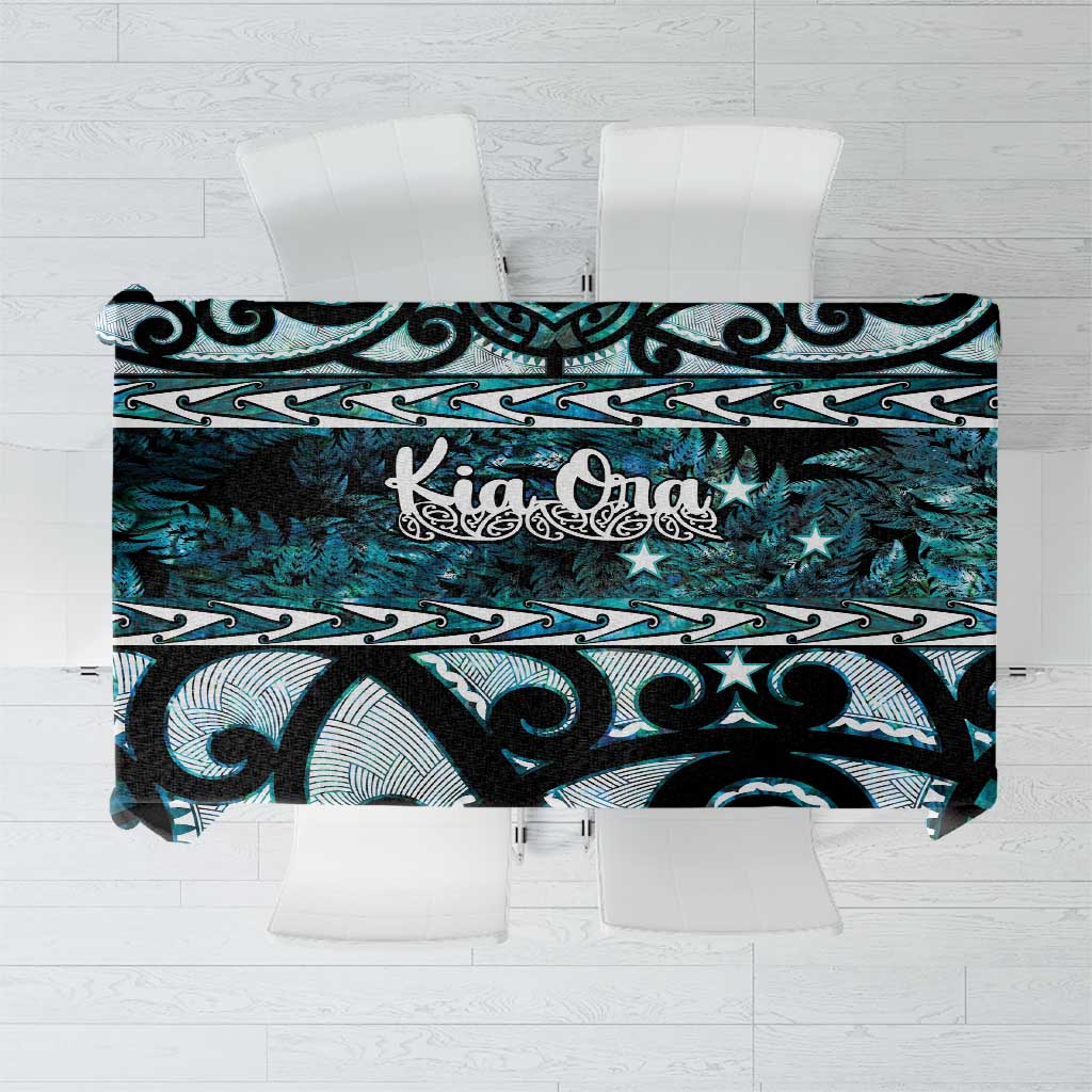 Kia Ora New Zealand Tablecloth Aotearoa Proud Maori Paua Shell Silver Fern LT14 Black - Polynesian Pride