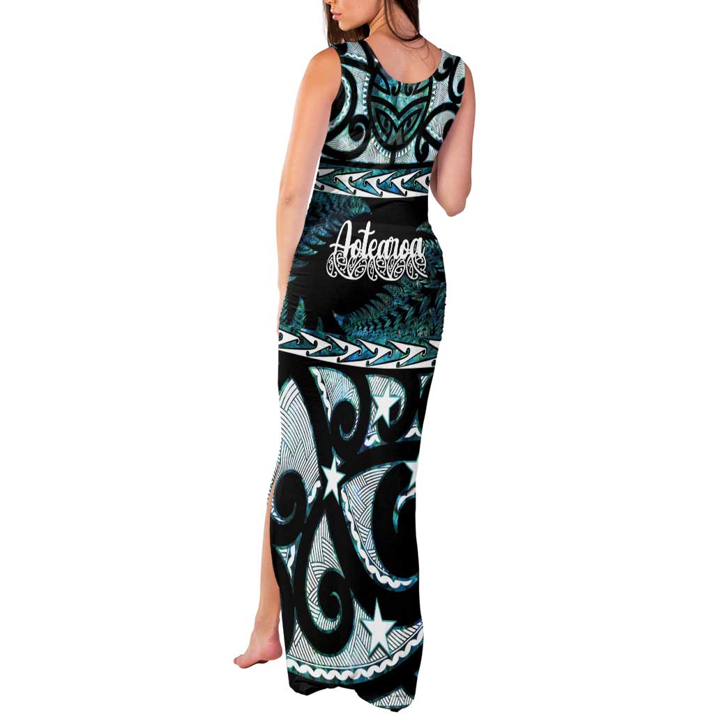 Kia Ora New Zealand Tank Maxi Dress Aotearoa Proud Maori Paua Shell Silver Fern - Polynesian Pride