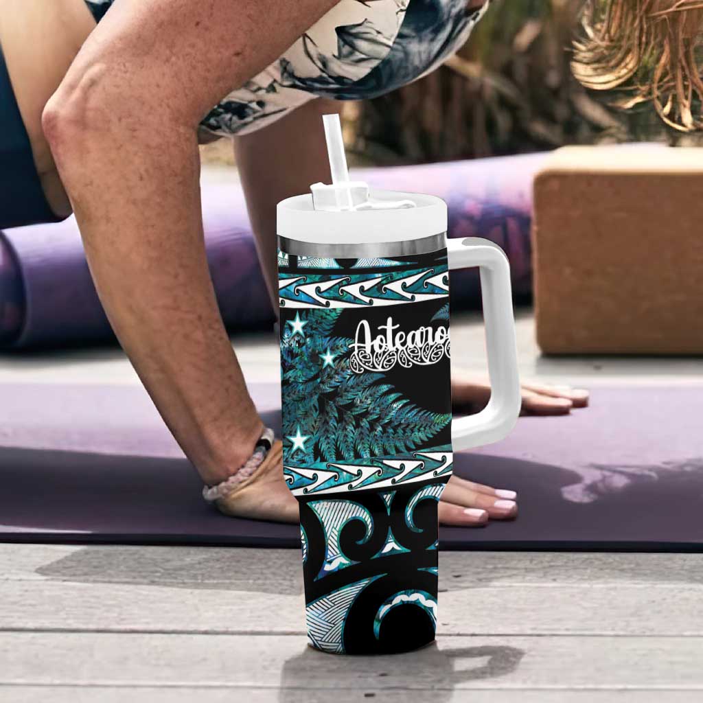 Kia Ora New Zealand Tumbler With Handle Aotearoa Proud Maori Paua Shell Silver Fern LT14 - Polynesian Pride