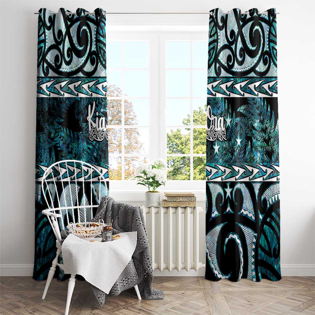 Kia Ora New Zealand Window Curtain Aotearoa Proud Maori Paua Shell Silver Fern - Polynesian Pride