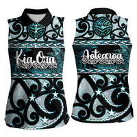 Kia Ora New Zealand Women Sleeveless Polo Shirt Aotearoa Proud Maori Paua Shell Silver Fern - Polynesian Pride