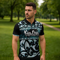 Kia Ora New Zealand Zipper Polo Shirt Aotearoa Proud Maori Paua Shell Silver Fern - Polynesian Pride