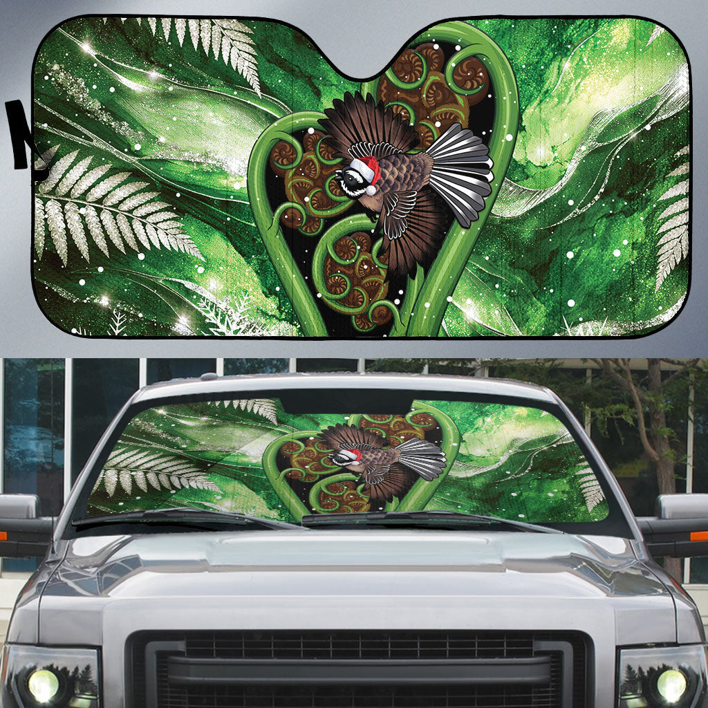 Piwakawaka New Zealand Christmas In July Auto Sun Shade NZ Aroha Koru Fern Marble Vibes LT14 Green - Polynesian Pride