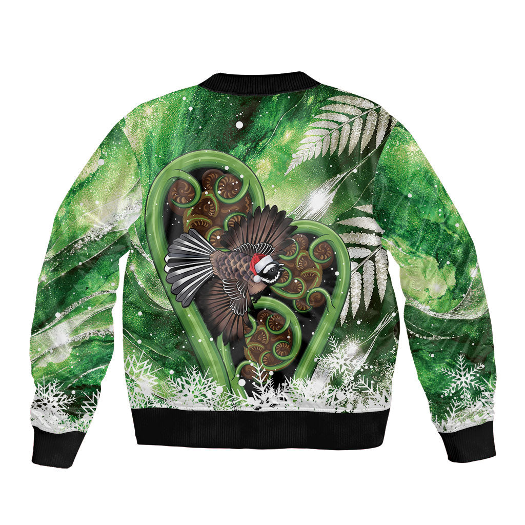 Piwakawaka New Zealand Christmas In July Bomber Jacket NZ Aroha Koru Fern Marble Vibes LT14 - Polynesian Pride