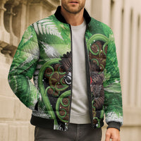 Piwakawaka New Zealand Christmas In July Bomber Puffer Jacket NZ Aroha Koru Fern Marble Vibes LT14 - Polynesian Pride