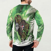 Piwakawaka New Zealand Christmas In July Button Sweatshirt NZ Aroha Koru Fern Marble Vibes LT14 - Polynesian Pride
