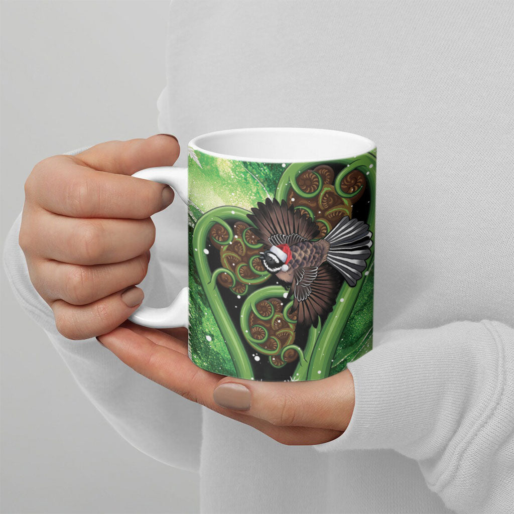Piwakawaka New Zealand Christmas In July Ceramic Mug NZ Aroha Koru Fern Marble Vibes LT14 - Polynesian Pride