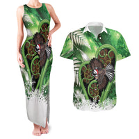 Piwakawaka New Zealand Christmas In July Couples Matching Tank Maxi Dress and Hawaiian Shirt NZ Aroha Koru Fern Marble Vibes LT14 Green - Polynesian Pride