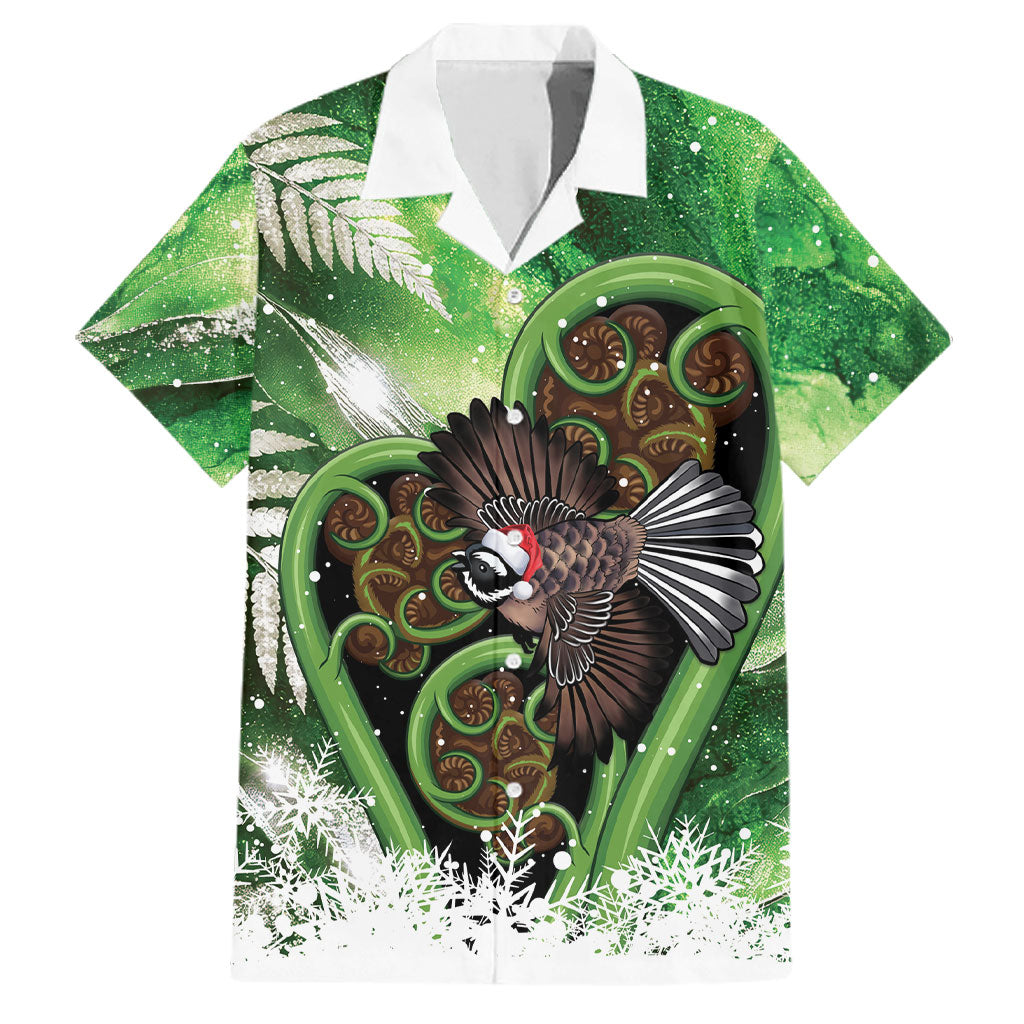 Piwakawaka New Zealand Christmas In July Family Matching Mermaid Dress and Hawaiian Shirt NZ Aroha Koru Fern Marble Vibes LT14 Dad's Shirt - Short Sleeve Green - Polynesian Pride