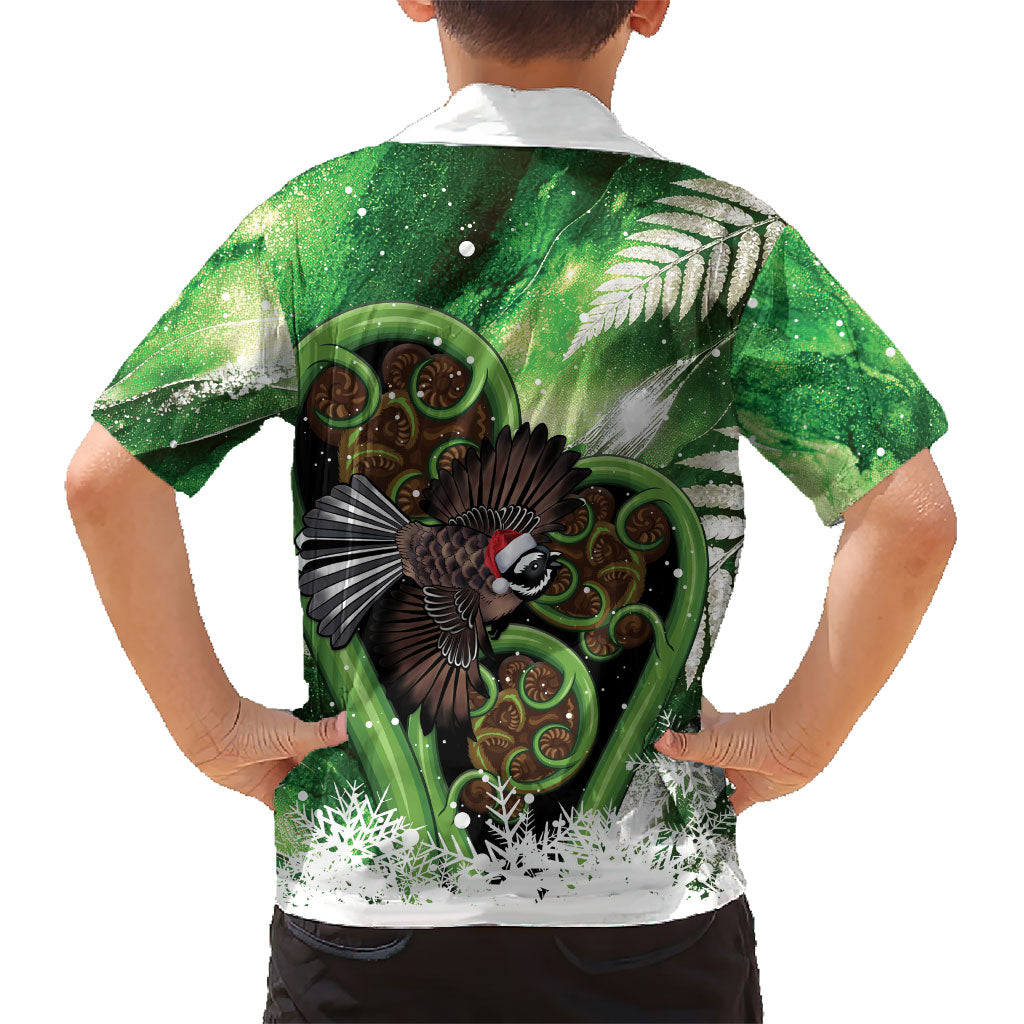 Piwakawaka New Zealand Christmas In July Family Matching Puletasi and Hawaiian Shirt NZ Aroha Koru Fern Marble Vibes LT14 - Polynesian Pride