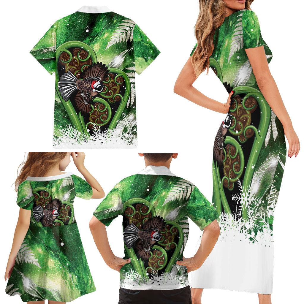 Piwakawaka New Zealand Christmas In July Family Matching Short Sleeve Bodycon Dress and Hawaiian Shirt NZ Aroha Koru Fern Marble Vibes LT14 - Polynesian Pride