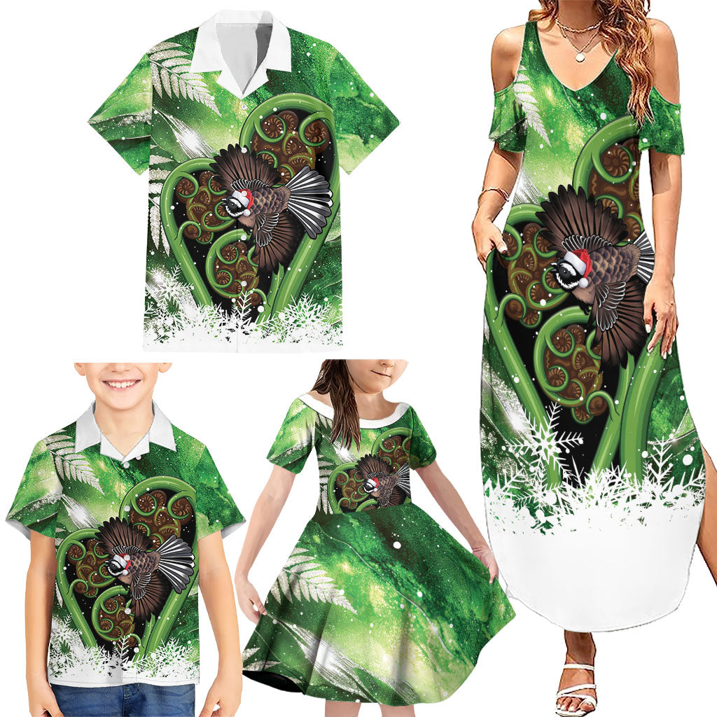 Piwakawaka New Zealand Christmas In July Family Matching Summer Maxi Dress and Hawaiian Shirt NZ Aroha Koru Fern Marble Vibes LT14 - Polynesian Pride