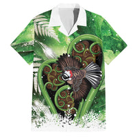 Piwakawaka New Zealand Christmas In July Family Matching Summer Maxi Dress and Hawaiian Shirt NZ Aroha Koru Fern Marble Vibes LT14 Dad's Shirt - Short Sleeve Green - Polynesian Pride