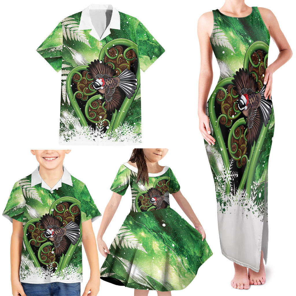 Piwakawaka New Zealand Christmas In July Family Matching Tank Maxi Dress and Hawaiian Shirt NZ Aroha Koru Fern Marble Vibes
