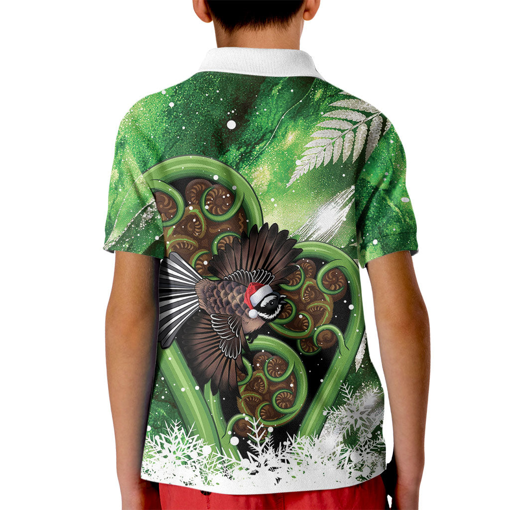 Piwakawaka New Zealand Christmas In July Kid Polo Shirt NZ Aroha Koru Fern Marble Vibes LT14 - Polynesian Pride