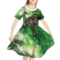 Piwakawaka New Zealand Christmas In July Kid Short Sleeve Dress NZ Aroha Koru Fern Marble Vibes LT14 - Polynesian Pride