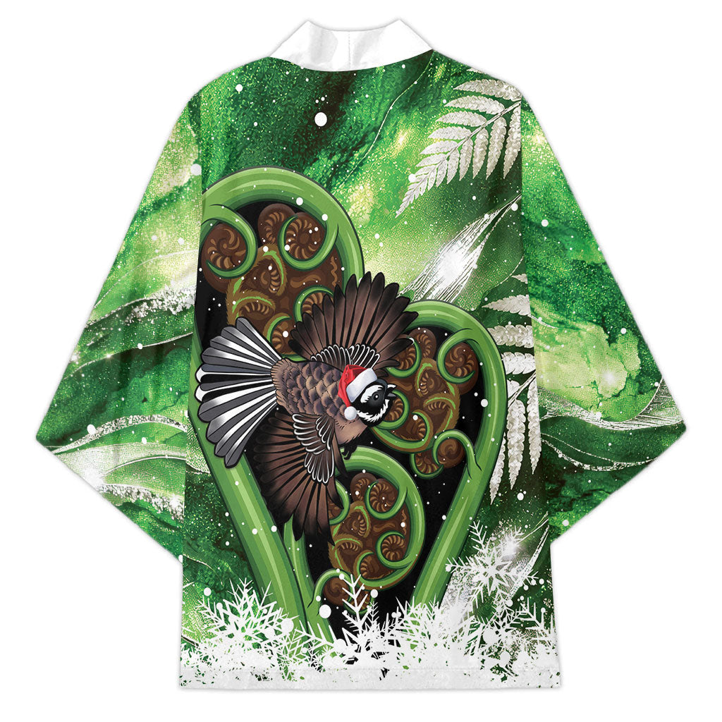 Piwakawaka New Zealand Christmas In July Kimono NZ Aroha Koru Fern Marble Vibes LT14 - Polynesian Pride